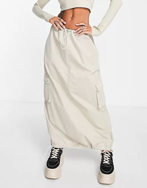 COLLUSION maxi utility cargo skirt in light beige | ASOS (Global)
