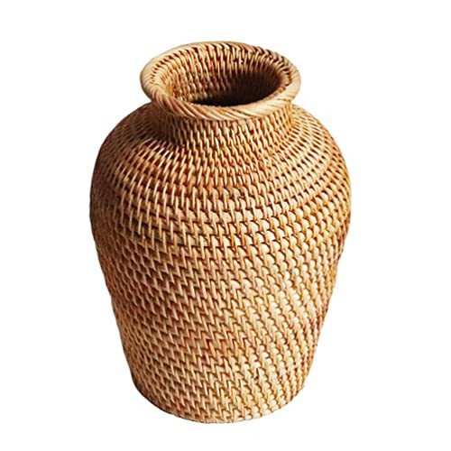 VOSAREA Rattan Vase Country Style Woven Plant Holder Basket Rustic Vase Hand Woven Dried Vase for Home Decoration | Amazon (US)