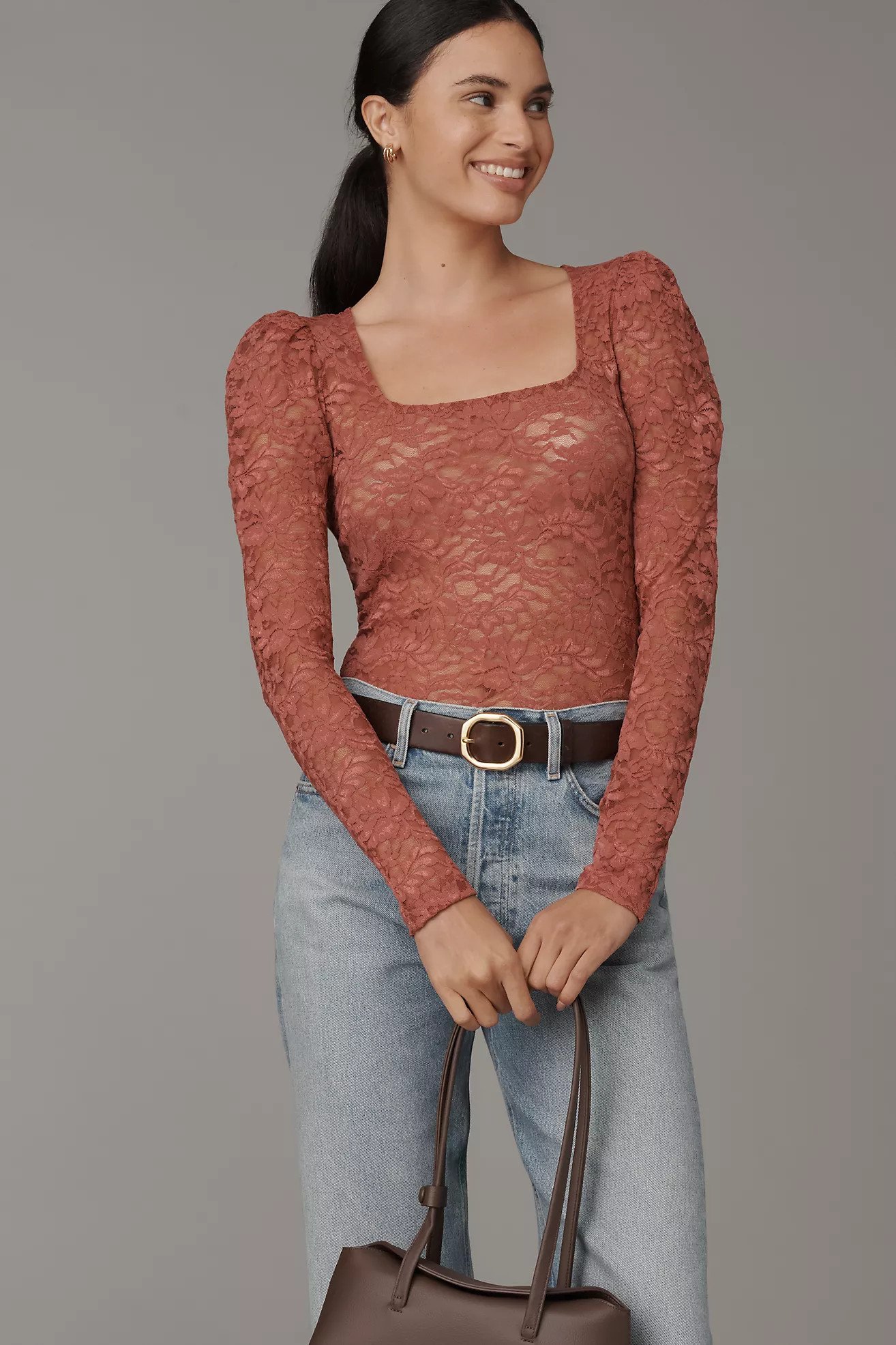 By Anthropologie Puff-Sleeve Sheer Lace Top | Anthropologie (US)