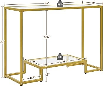 Yaheetech 42 Inch Console Table, Tempered Glass Entryway Table, Narrow Sofa Table, 2-Tier Hallway... | Amazon (US)