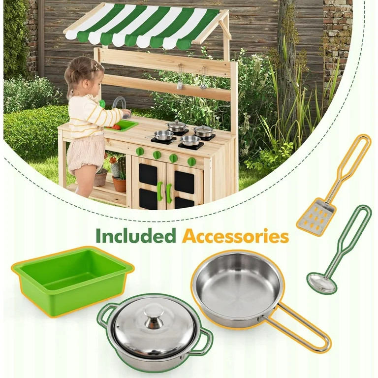 OLAKIDS Mud Kitchen, Outdoor Toys Play Kitchen with Awning Faucet Stoves Removable Sink Cooking A... | Walmart (US)