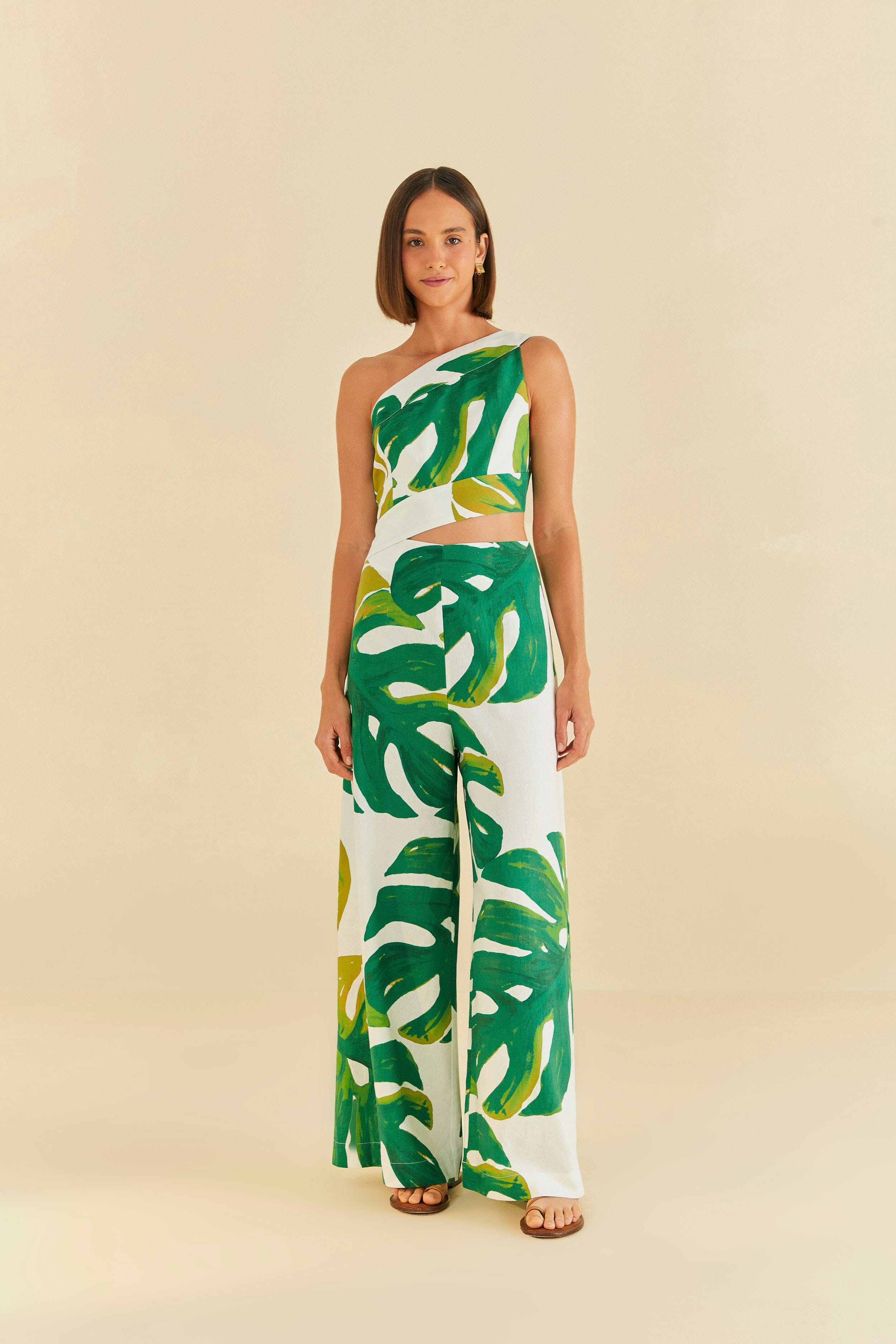 White Monstera One Shoulder Jumpsuit | FarmRio (US)