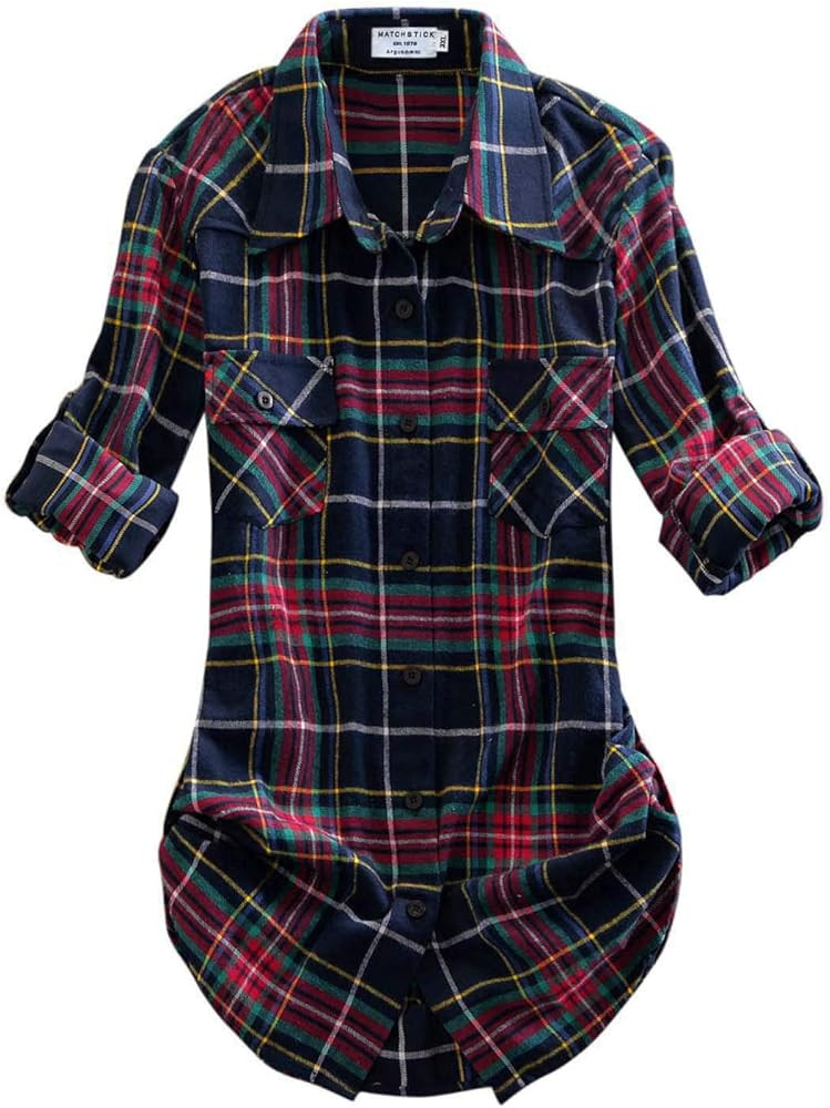 Match Women's Long Sleeve Flannel Plaid Shirt | Amazon (US)