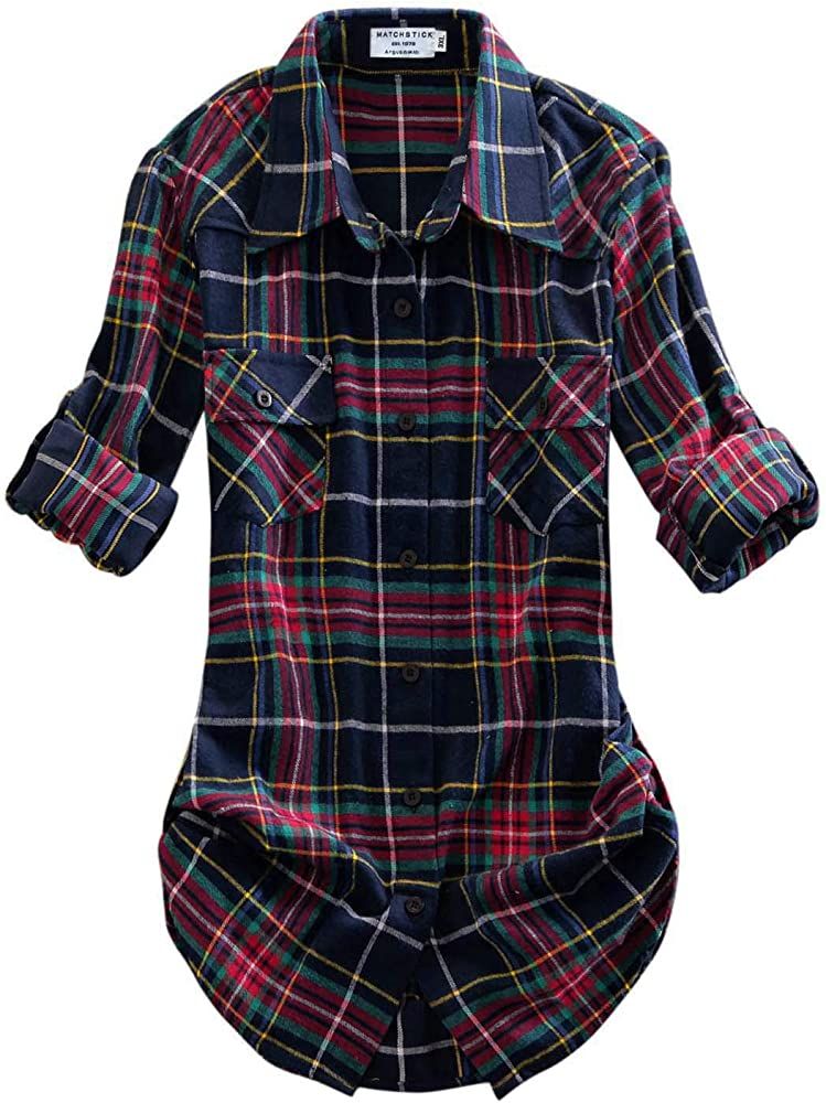 Match Women's Long Sleeve Flannel Plaid Shirt | Amazon (US)