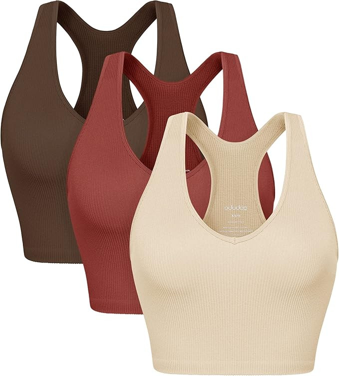 ODODOS 3-Pack Seamless Racerback Crop Tank for Women Ribbed Knit Soft Crop Tops | Amazon (US)