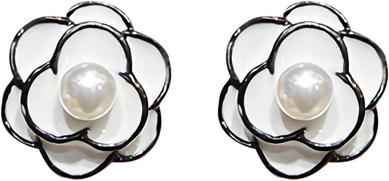 Channel V Vintage Black Rose Earrings Silver Post for Women Black White Flower Small Pearl Earrin... | Amazon (US)
