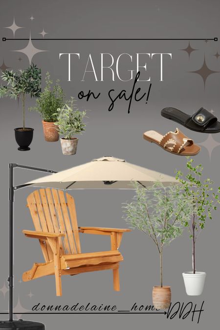On sale now at Target: 
Outdoor umbrella, Adirondack folding chair, ladies sandals, faux trees and plants! 
Summer sale, outdoor finds, 

#LTKHome #LTKShoeCrush #LTKSummerSales