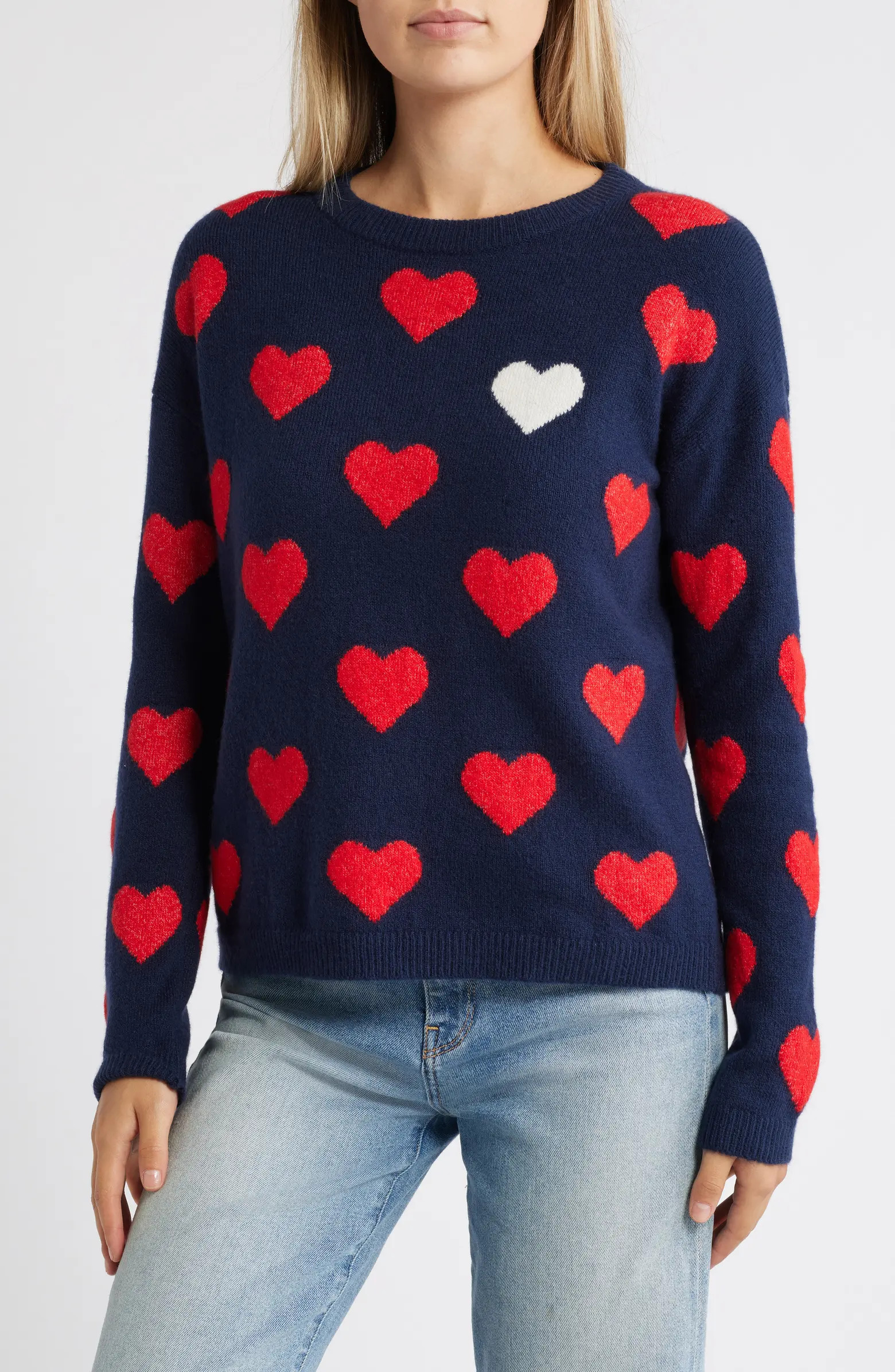 Caslon® Hearts Jacquard Crewneck Sweater | Nordstrom | Nordstrom