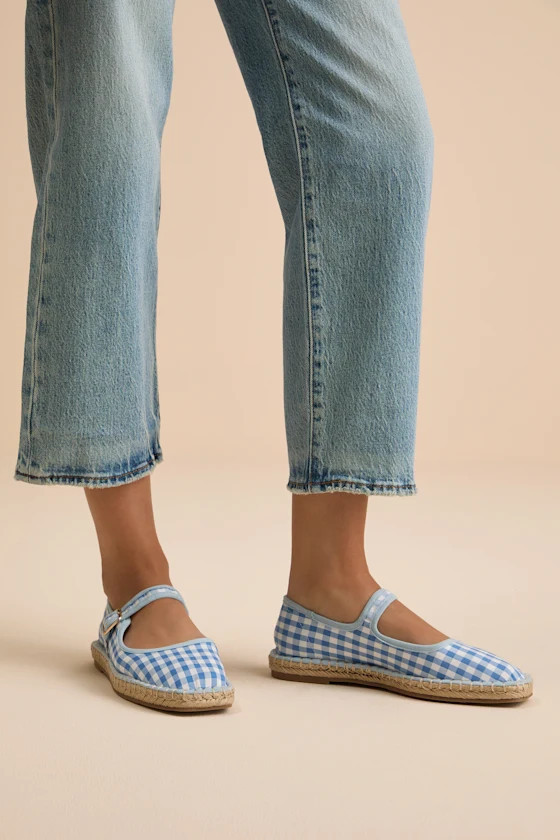 Meg Blue Gingham Buckle Mary Jane Flats | Lulus