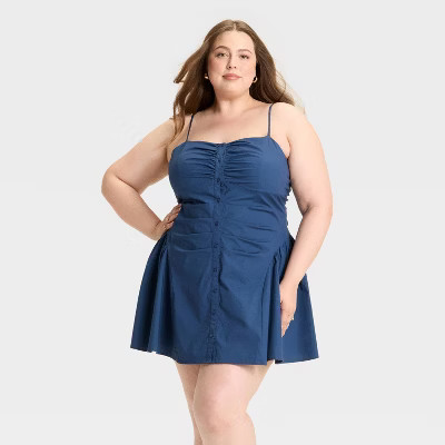 Women's Button-Front Poplin Mini A-Line Dress - Wild Fable™ | Target