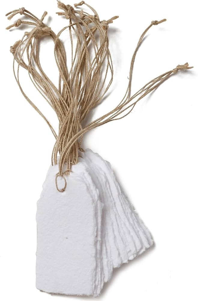 Wanderings Handmade White Deckled Edge Tags with Attached String - only 3.75" x 1.75” - Pack of... | Amazon (US)