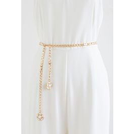 Floral Pearl Faux Leather Gold Chain Belt in Ivory | Chicwish