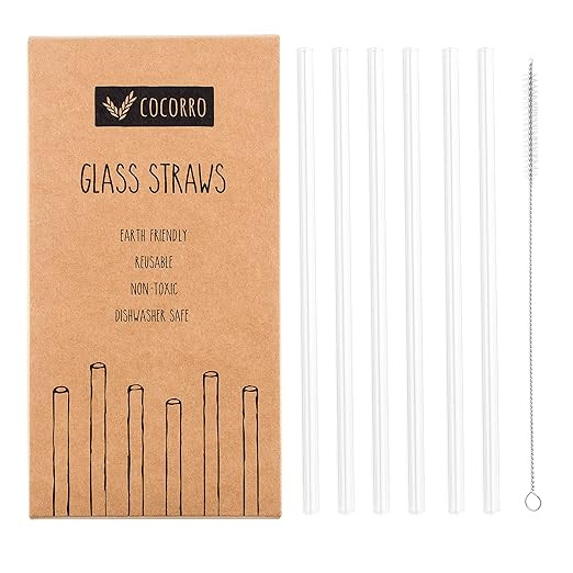 Reusable Glass Straws Clear Straight 8.7 Inches x 8 mm with Cleaning Brush | Amazon (US)