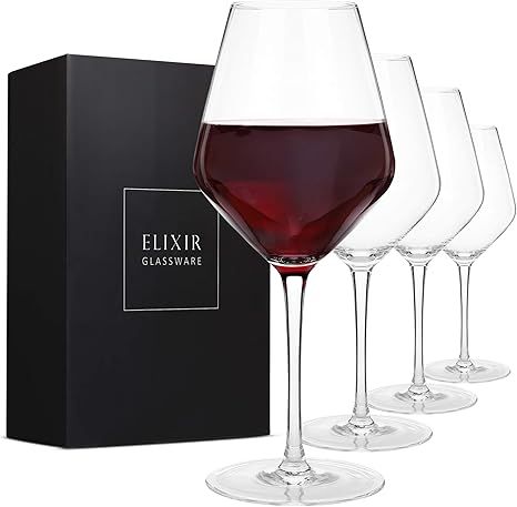 Red Wine Glasses – Set of 4 Hand Blown Large Wine Glasses – Long Stem Wine Glasses, Premium C... | Amazon (US)