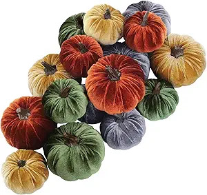 16 Pcs Assorted Small Faux Rustic Harvest Velvet Pumpkins Decorative Rust Orange Gold Olive Gray ... | Amazon (US)