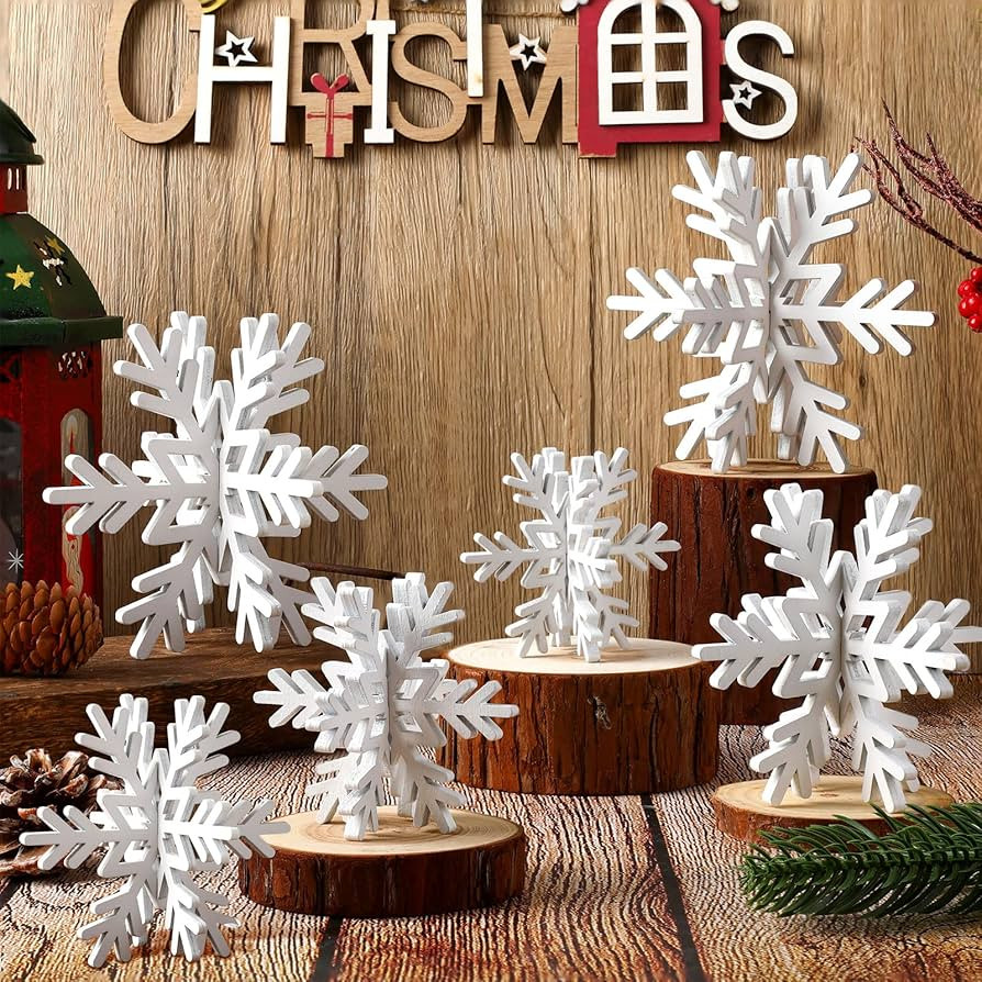 Bucherry 12 Pcs Wooden Snowflake Table Decor 3D Snowflake Tabletop Signs and Centerpiece for Chri... | Amazon (US)