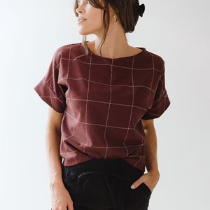 Boss Crop Tee, Maroon Windowpane | Albion Fit