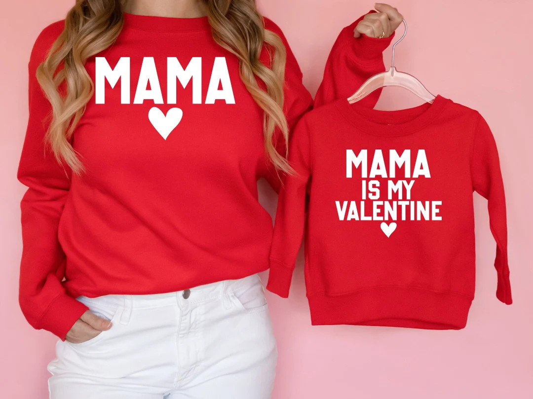 Personalized Mama and Mama's Valentine Sweatshirt, Mama and Mini, Retro Valentines Heart Outfit, ... | Etsy (US)