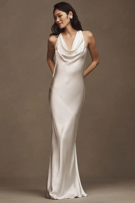 Mirror Palais Plunging Back Cowl Silk Wedding Gown | Anthropologie (US)
