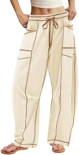 ReachMe Womens Barrel Sweatpants Baggy Wide Leg Lounge Pants Summer Travel Pants Beach Vacation O... | Amazon (US)