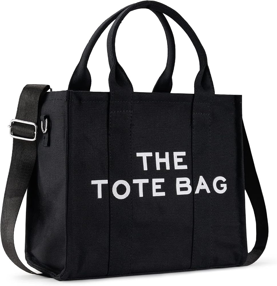 The Tote Bag for Women, Canvas/Leather Tote Purse Crossbody Bags with Zipper Sturdy HandBag for Scho | Amazon (US)