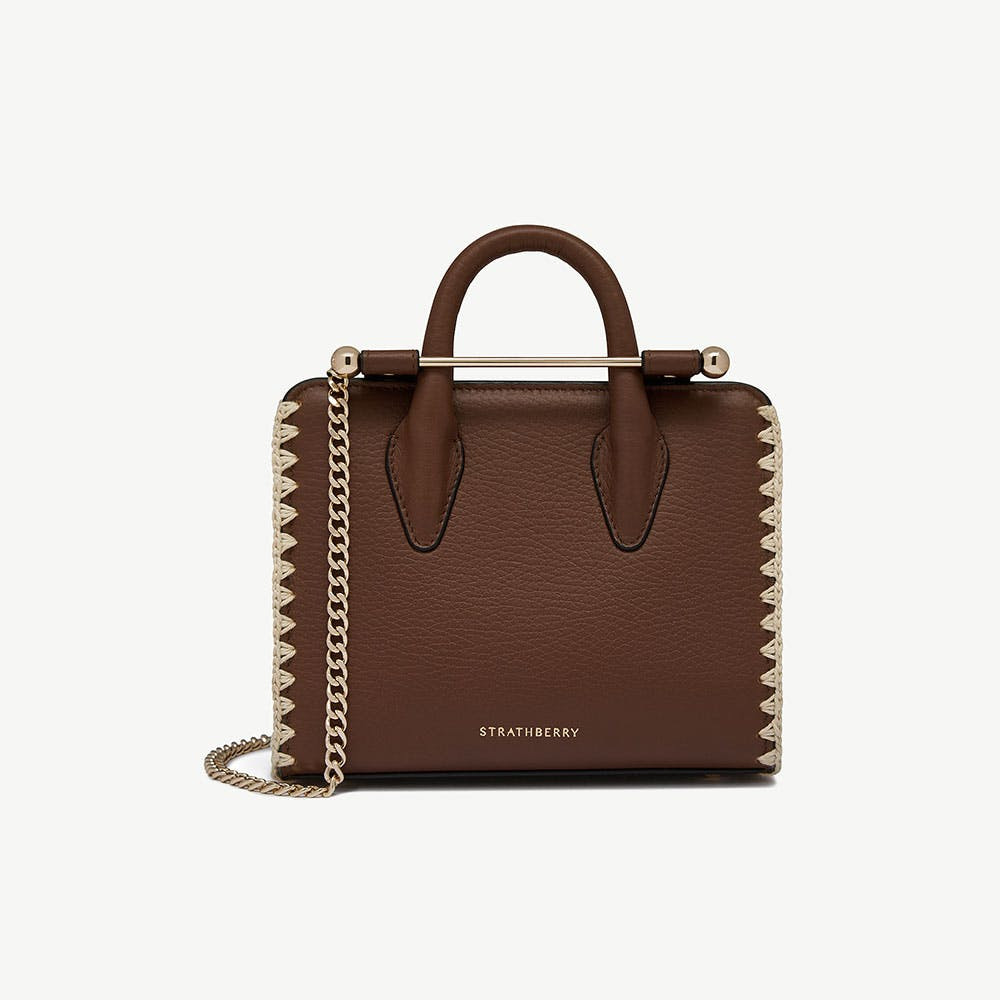 Strathberry - Nano Tote - Top Handle Leather Mini Tote Bag - Brown | Strathberry