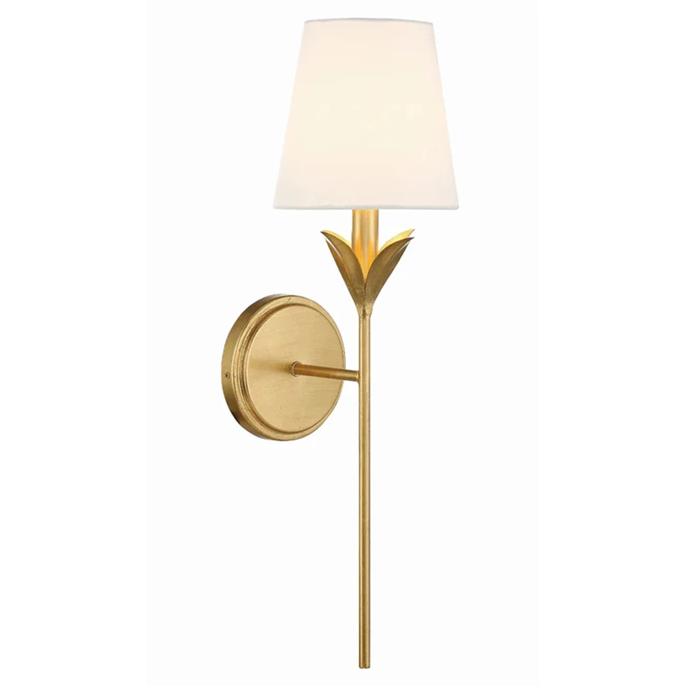 Liora Traditional White Silk Shade Antique Gold  1 Light Wallchiere Sconce | Kathy Kuo Home