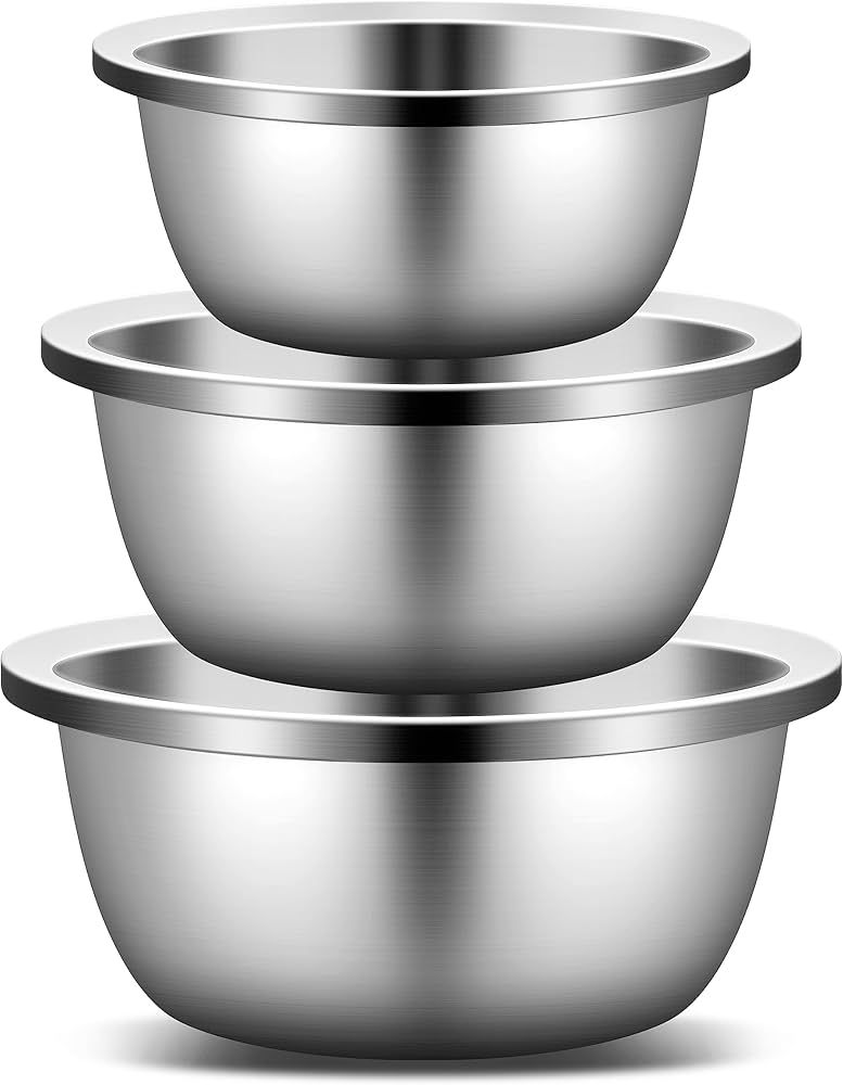 Enther Mixing Bowls - Set of 3 Stainless Steel Mixing Bowls with 304 Stainless Steel - Heavy Duty... | Amazon (US)