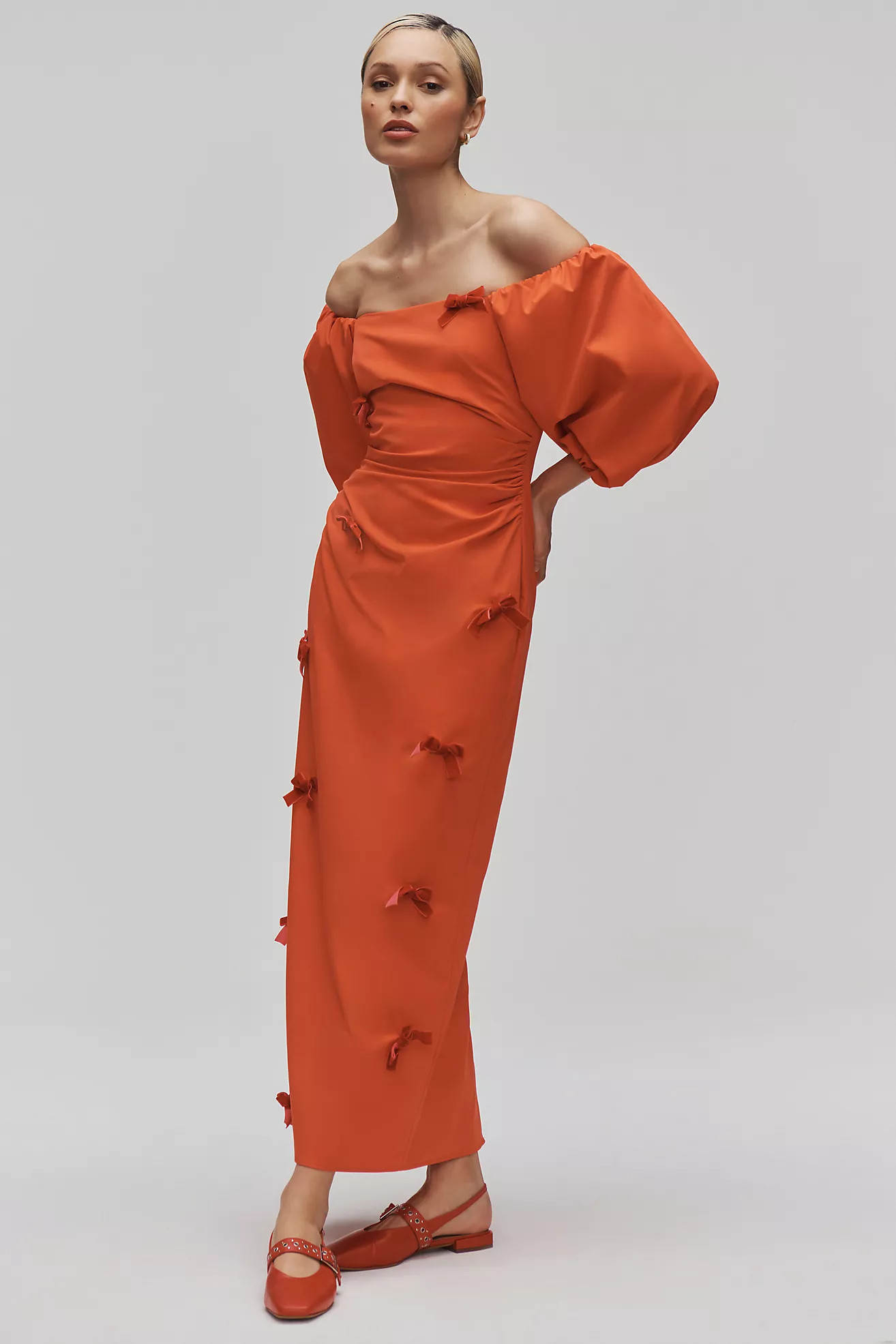 gold midi dress long sleeve Radiant Sunset Metallic Accent Wrap Long Sleeve Midi Dress