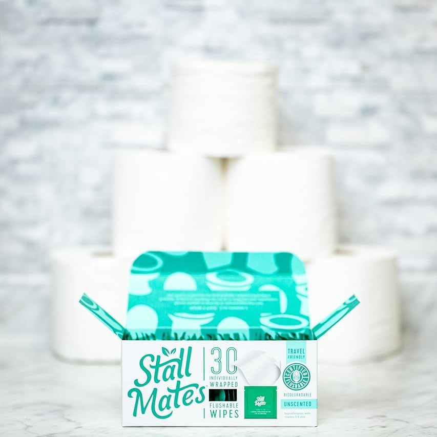Stall Mates Wipes: Flushable, individually wrapped wipes for travel. Unscented with Vitamin-E & Aloe | Amazon (US)