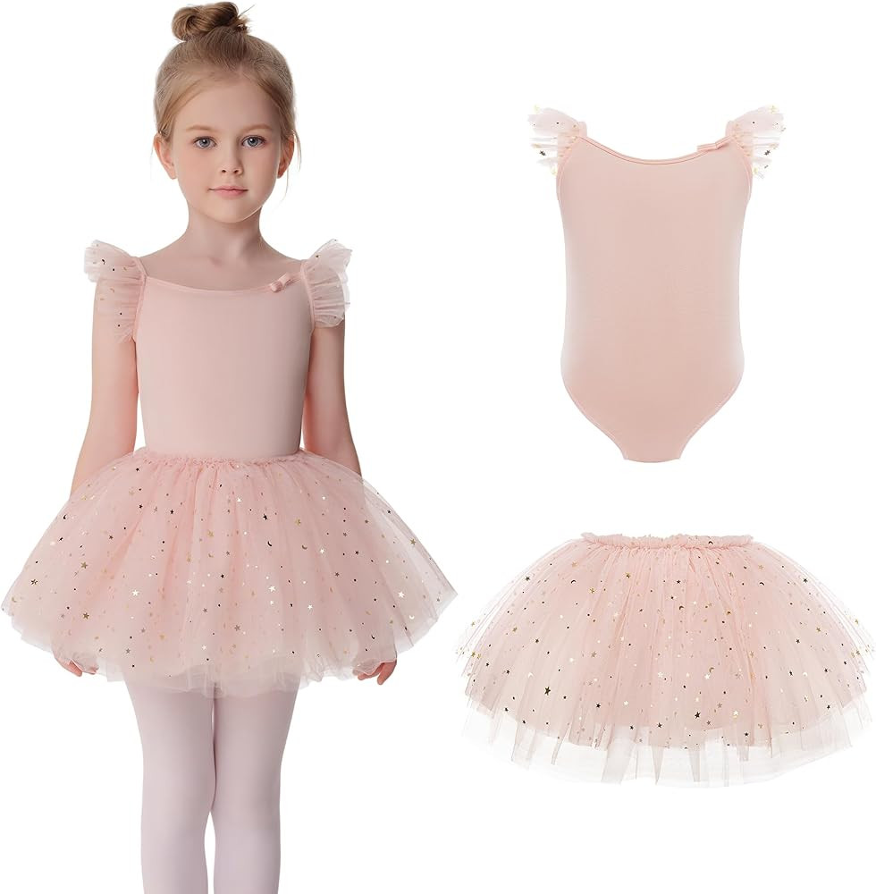 Ballet Leotards for Girls - Toddler Dance Leotard Flutter Sleeve Dance Dress with Removable Tutu ... | Amazon (US)