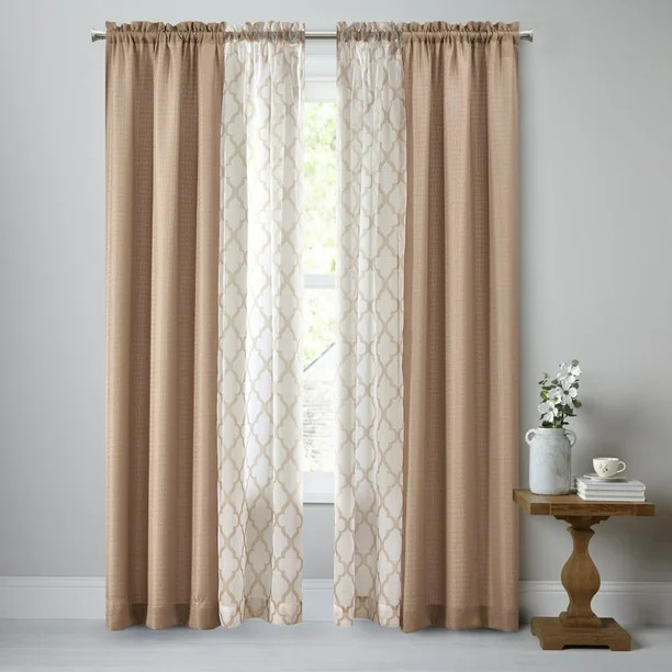 Mainstays 4pc Set, Rod Pocket Curtain Panel, 27.5" x 84", Tan - Walmart.com | Walmart (US)