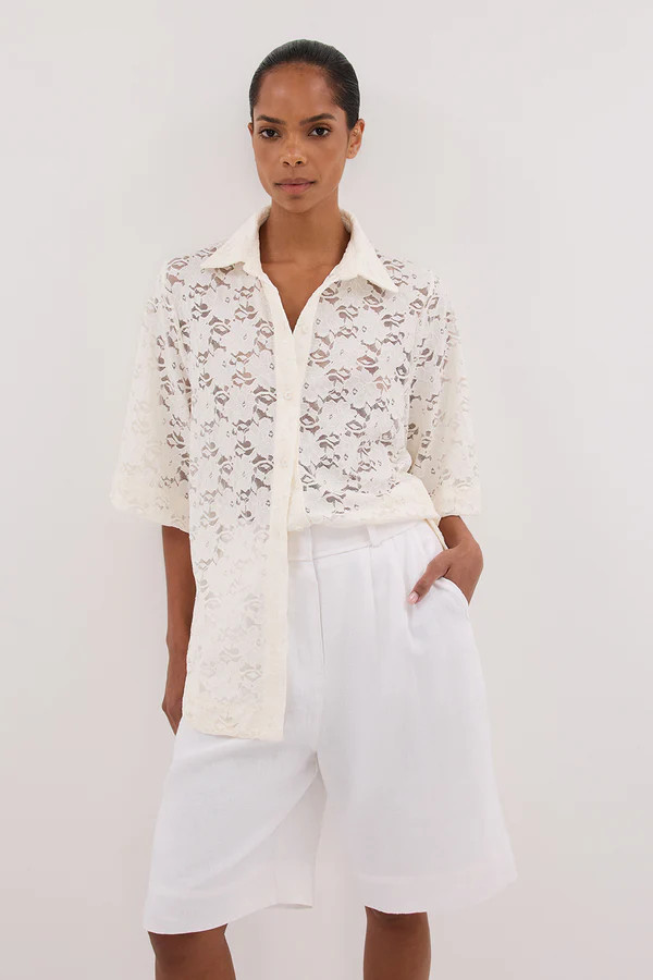 LOULA WHITE LACE SHIRT | DISSH