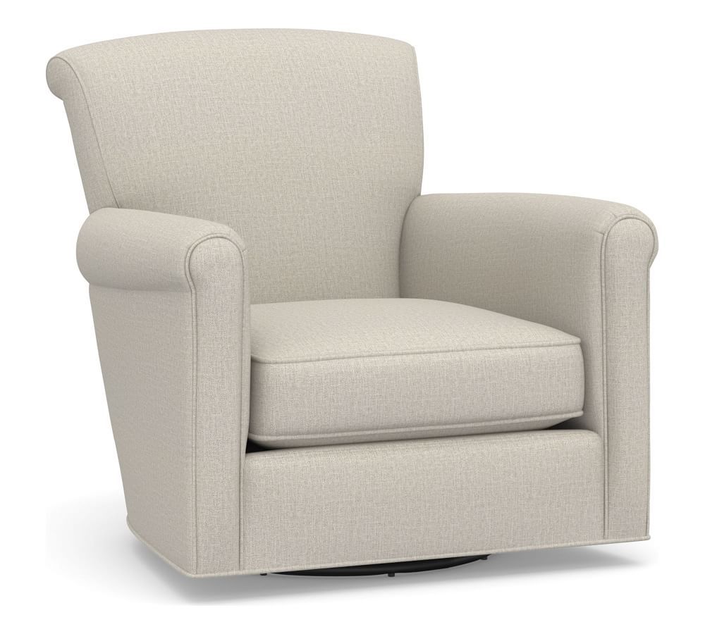 Irving Roll Arm Upholstered Swivel Armchair | Pottery Barn (US)