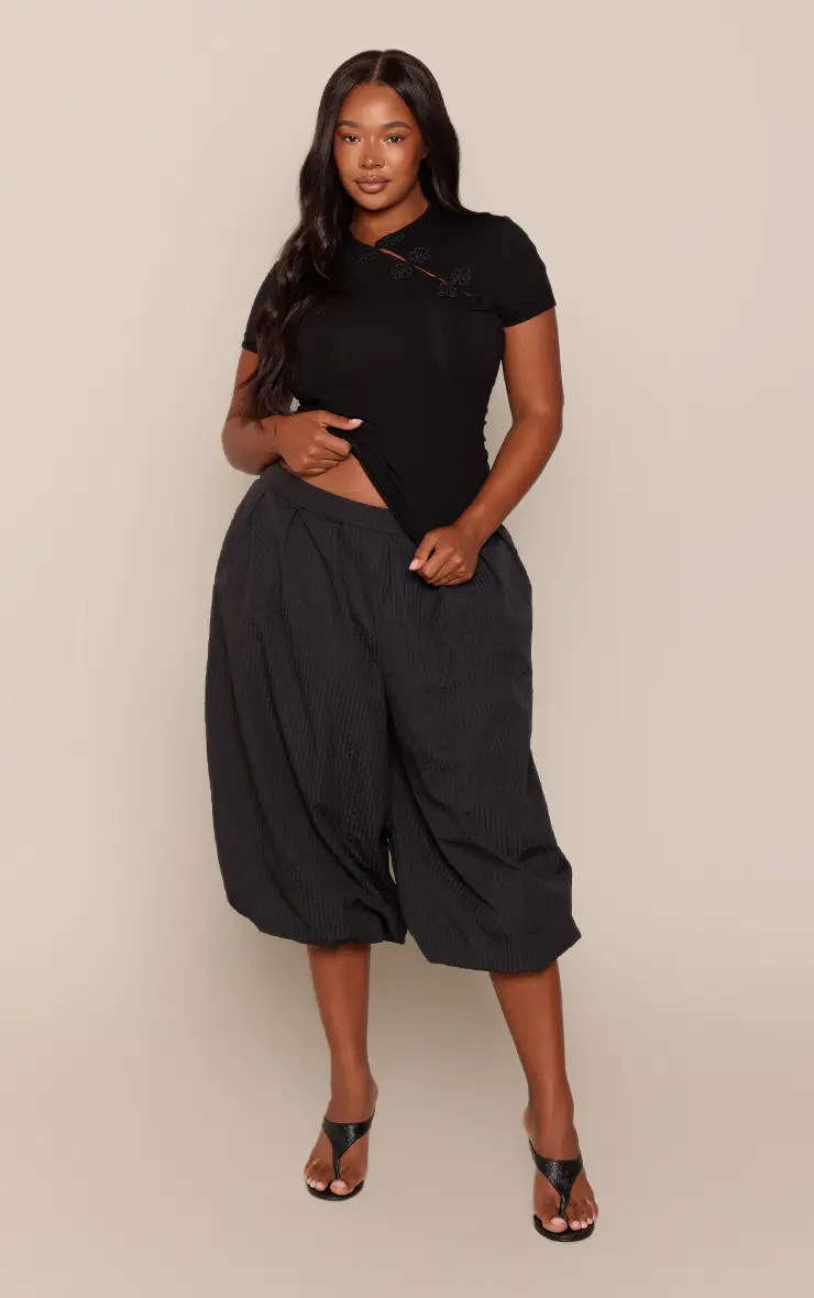 Black PrettyLittleThing Check Cotton Puffball Jorts | Boohoo USA | boohoo (US & Canada)