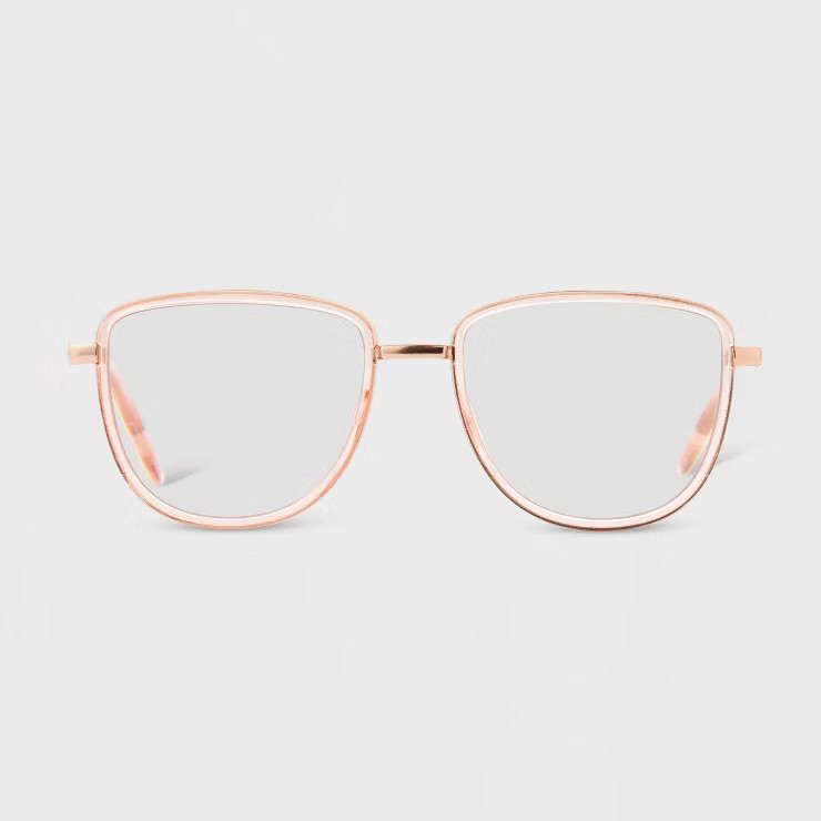 Women's Shiny Metal Square Blue Light Filtering Glasses - Universal Thread™ Tan | Target