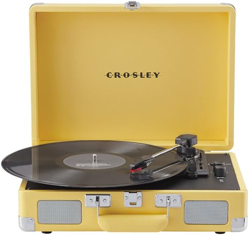 Crosley CR8005F-LY Cruiser Plus Vintage 3-Speed Bluetooth in/Out Suitcase Vinyl Record Player Turntable with Built-in Speakers, Lemon Yellow | Amazon (US)