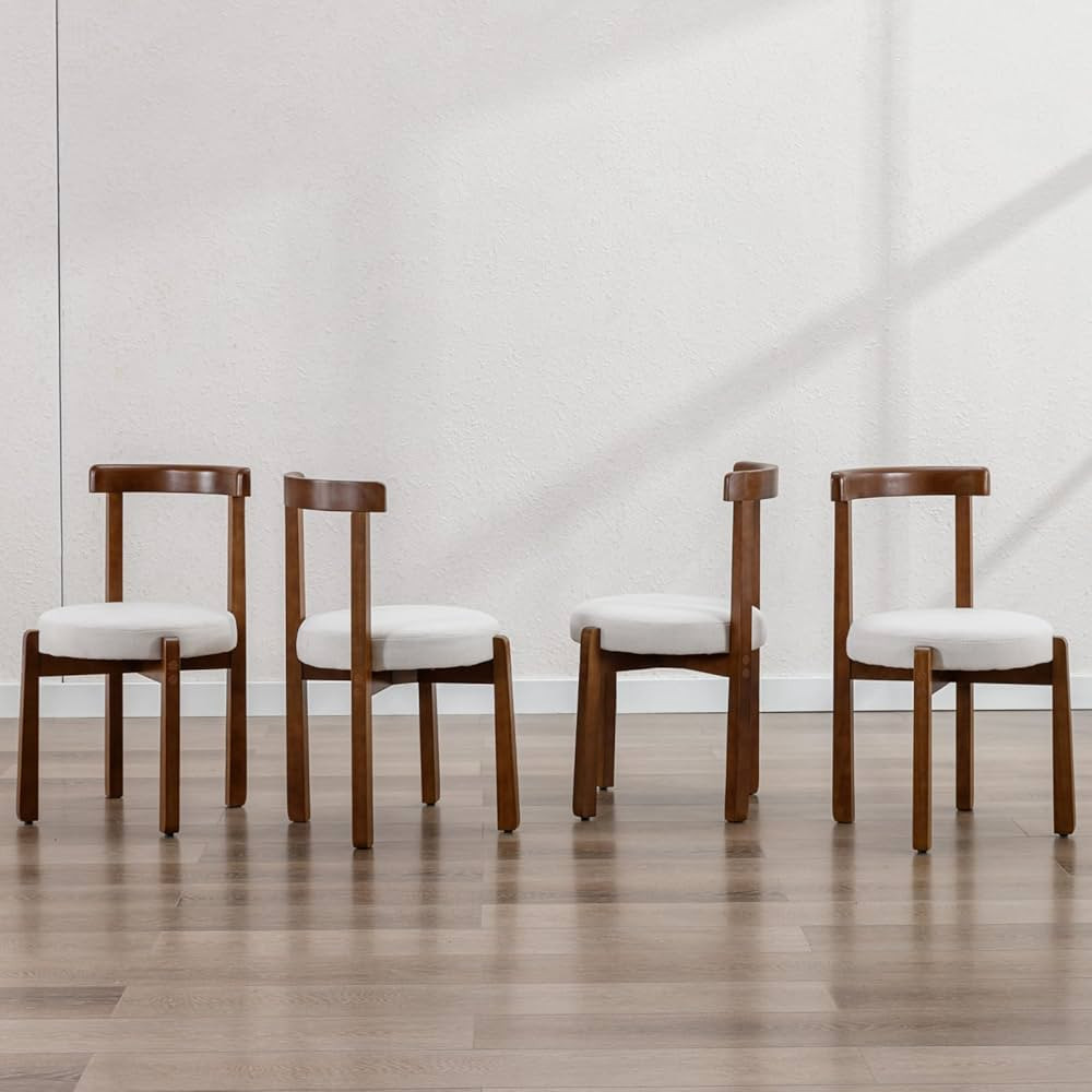 LukeAlon Round Linen Dining Chairs Set of 4, Mid Century Modern Kitchen Chairs with Solid Wood Le... | Amazon (US)