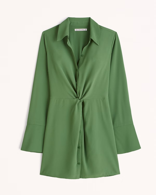 Long-Sleeve Twist-Front Shirt Dress | Abercrombie & Fitch (US)