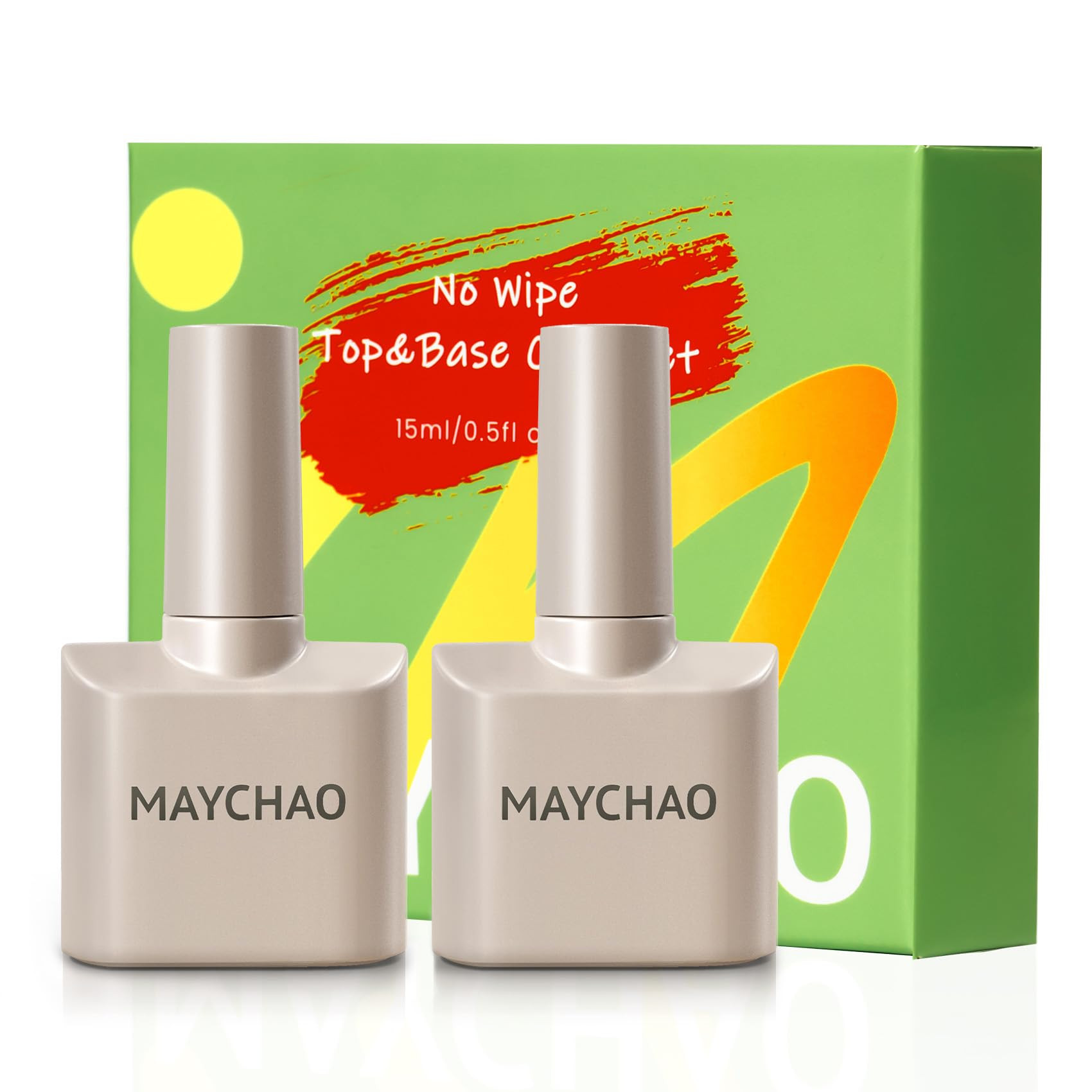 MAYCHAO 2 Pcs 15ml Gel Top and Base Coat Set, Clear Base and No Wipe Shiny Top Coat Gel Nail Poli... | Amazon (US)