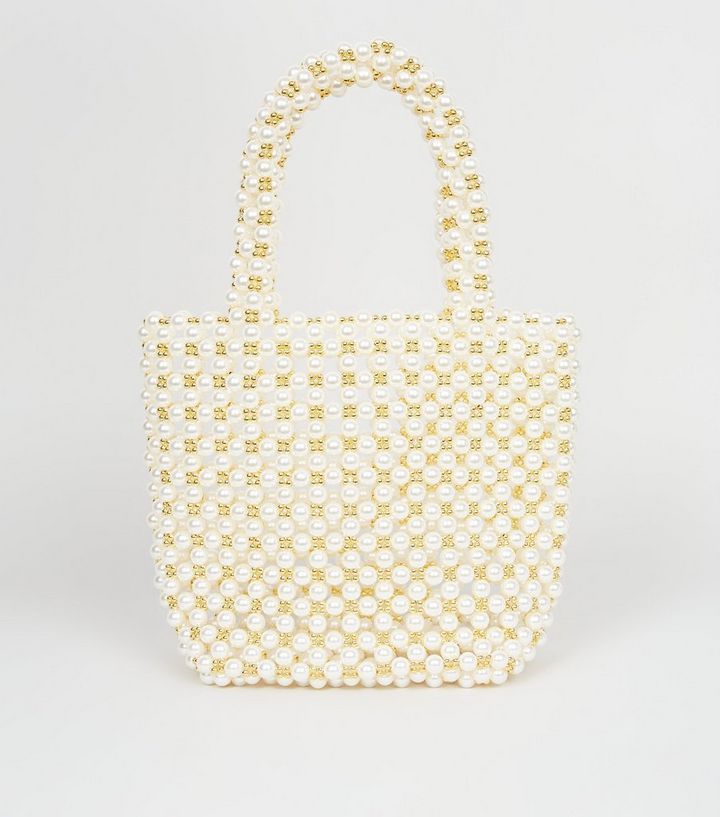 Off White Faux Pearl Beaded Bag  | New Look | New Look (UK)