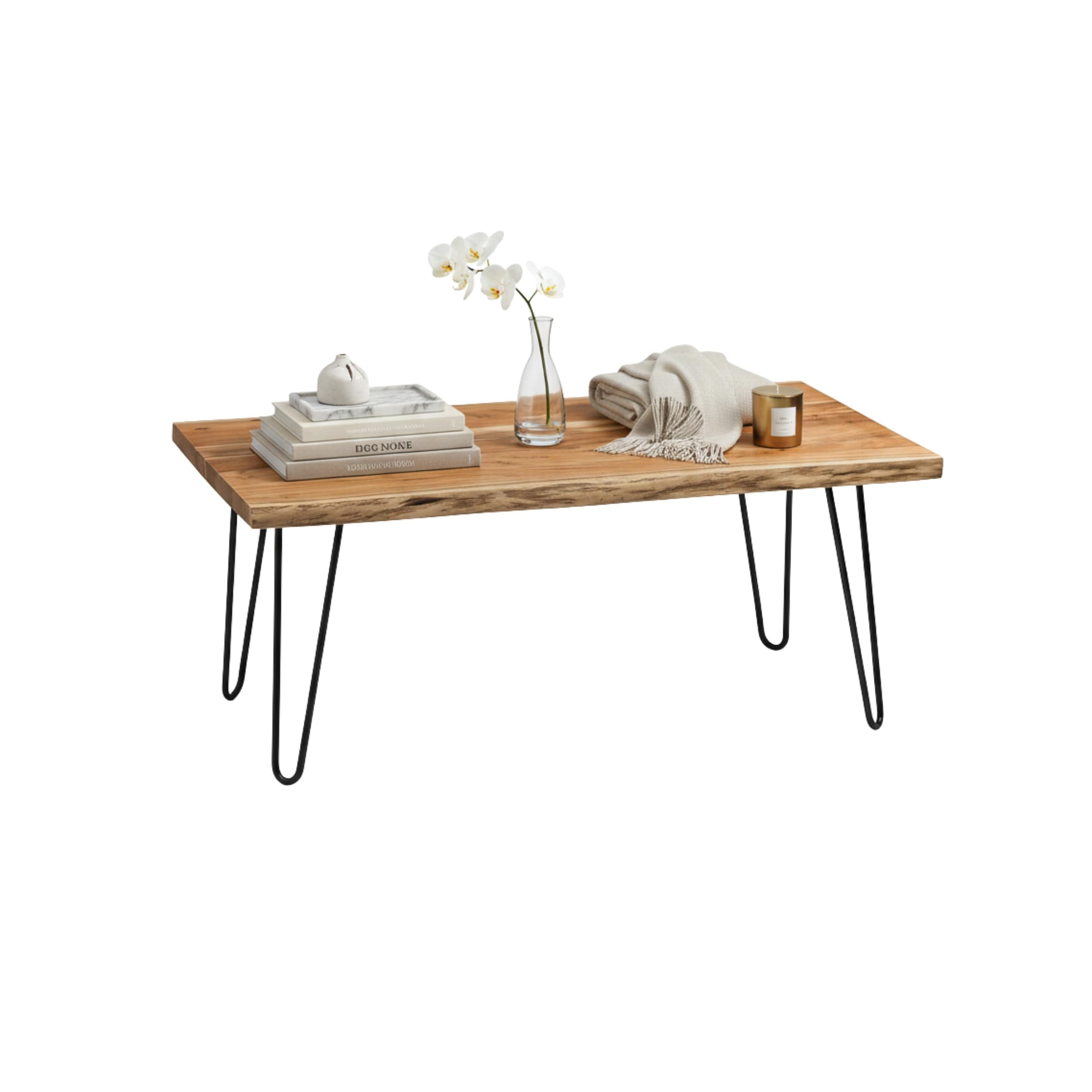 Alaterre Furniture Live Edge Wood Coffee Table with Hairpin Metal Legs – Rustic Modern Farmhous... | Amazon (US)