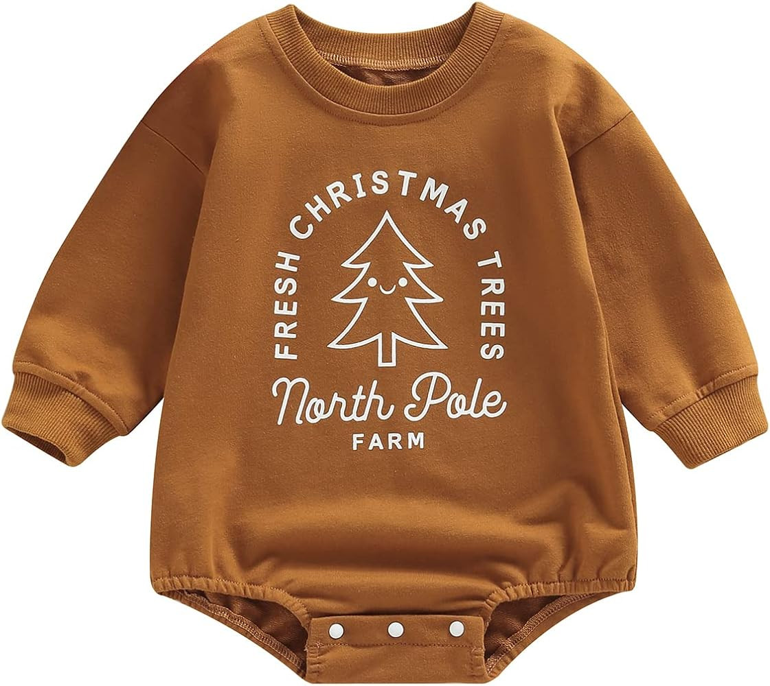 Infant Baby Boy Girl Christmas Outfit - Oversized Xmas Cross Plaid Romper Sweatshirt Baby Christm... | Amazon (US)