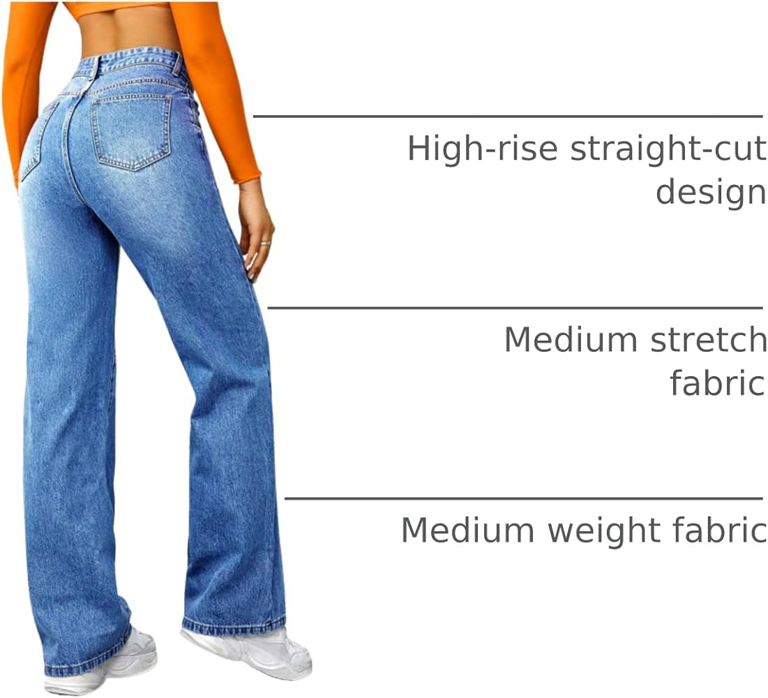 FUNUCA Straight Leg Jeans for Women,High Waisted Wide Leg Loose Microelastic Boyfriend Denim Pant... | Amazon (US)