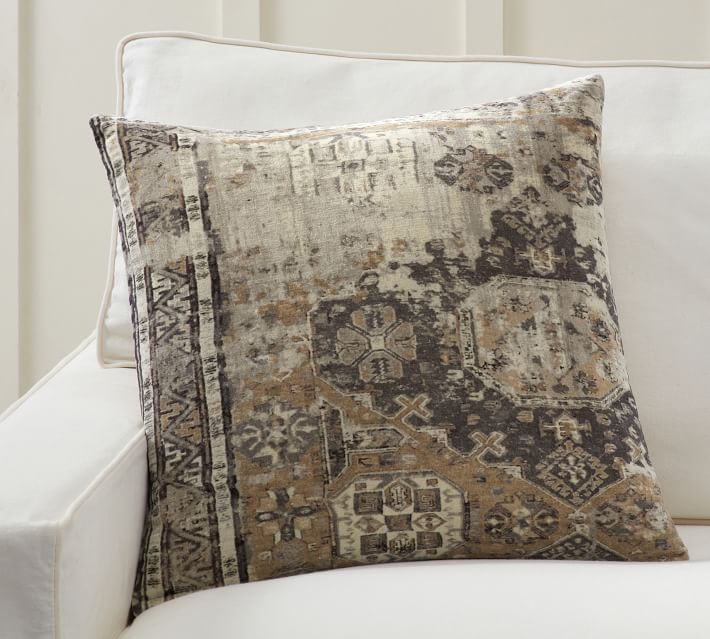 Zayden Printed Velvet Pillow & Down Alternative Insert Bundle, 22"", Gray Multi | Pottery Barn (US)