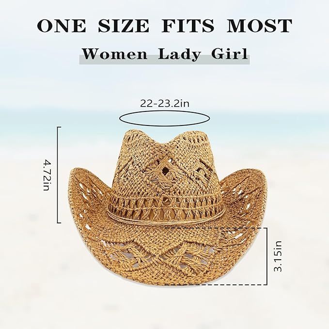 Straw Cowboy Hats for Women Sparkly Western Cowgirl Hat for Holiday Party Foldable Vacation Beach... | Amazon (US)