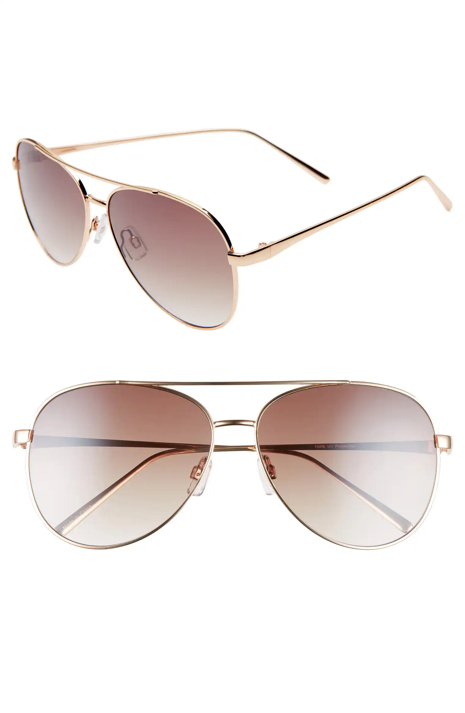 60mm Browbar Metal Aviator Sunglasses | Nordstrom
