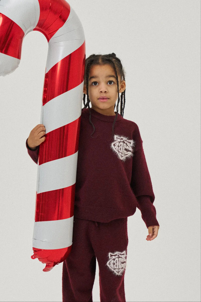 JUNIOR MONOGRAM FLUFFY KNIT CREW - BURGUNDY | The Couture Club