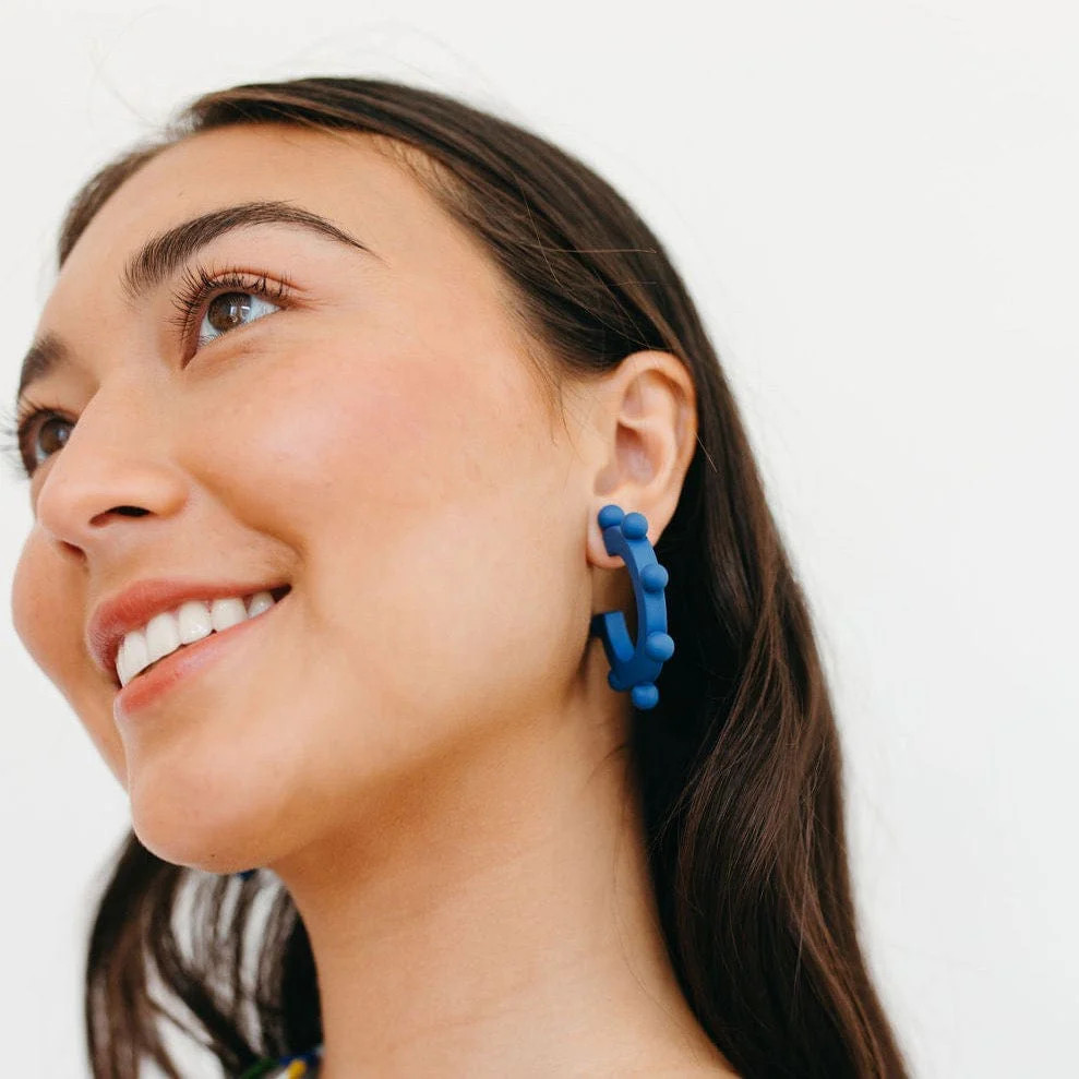 Navy Bead Hoops | Sunshine Tienda