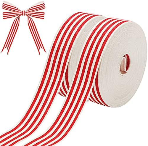 2 Rolls Christmas Stripes Red Stripe Grosgrain Natural Cotton Stripes Ribbon Fabric Ribbon 0.63 I... | Amazon (US)
